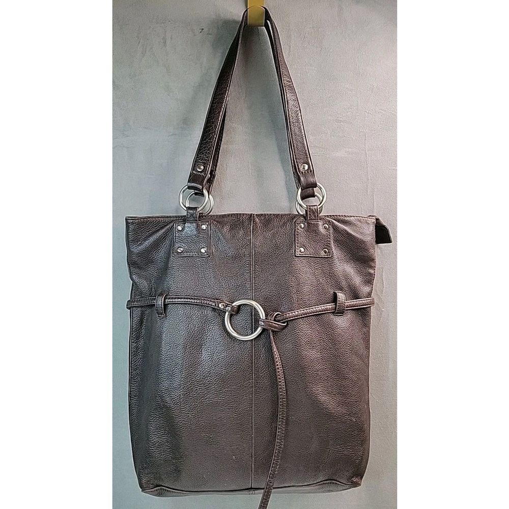 Hobo International Women’s Rich Brown Leather Solid Tote Bag With Silver Details